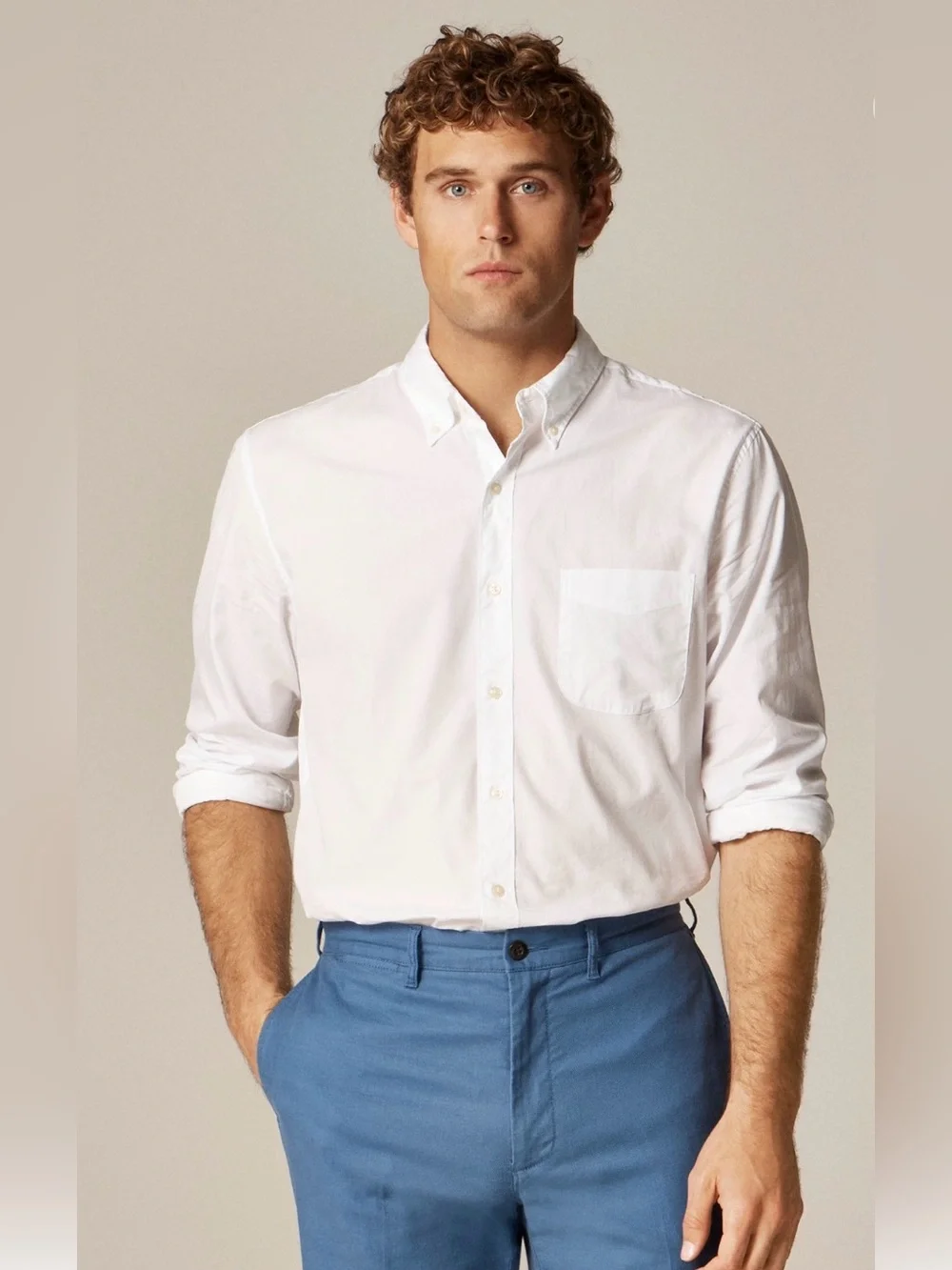 J. Crew Secret Wash Cotton Poplin White Button-Down Shirt